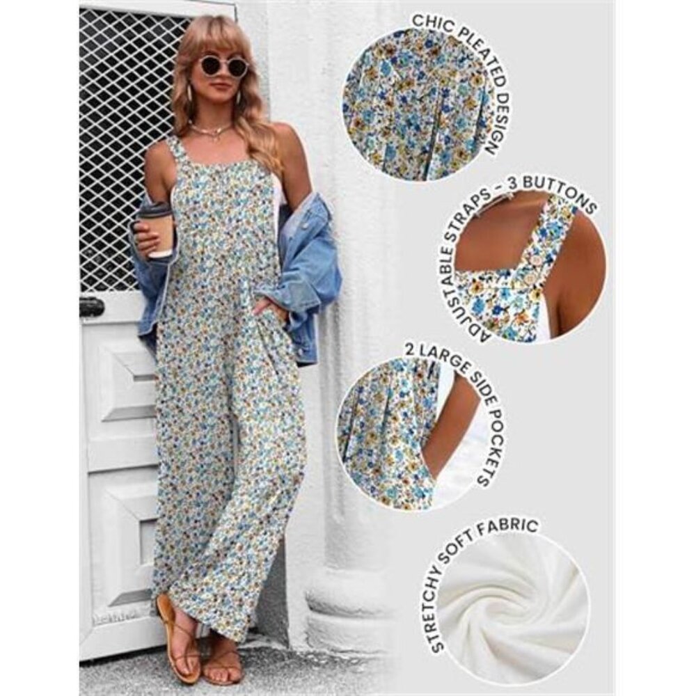 Women's Casual Overalls Loose Wide Leg Jumpsuit Summer Boho Baggy Romper - Picture 5 of 6
